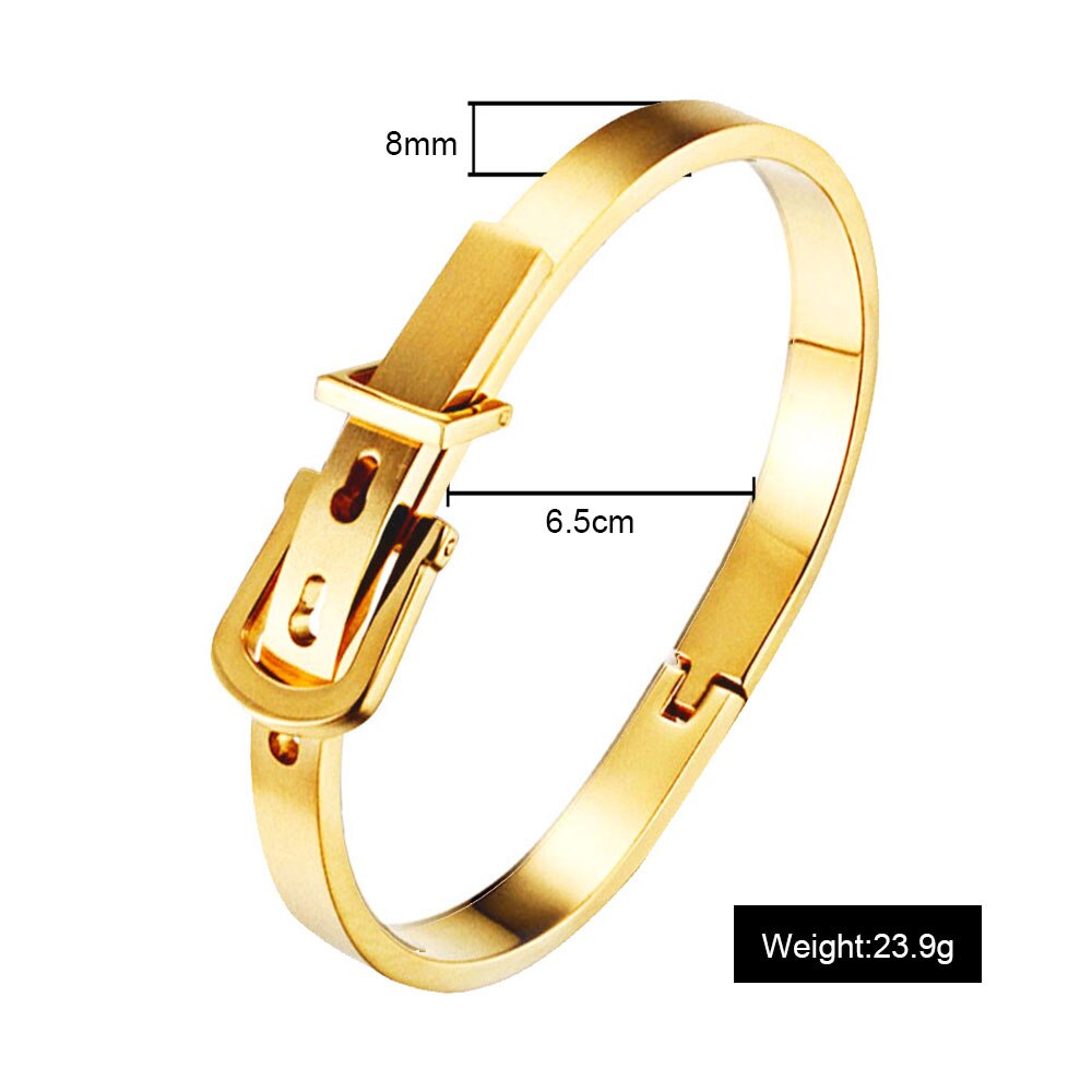 2018 nova fine4u b050 fivela de cinto pulseira para mulheres masculinas 316l aço inoxidável pulseiras & bangles 3 cores escolhas: Gold-8mm