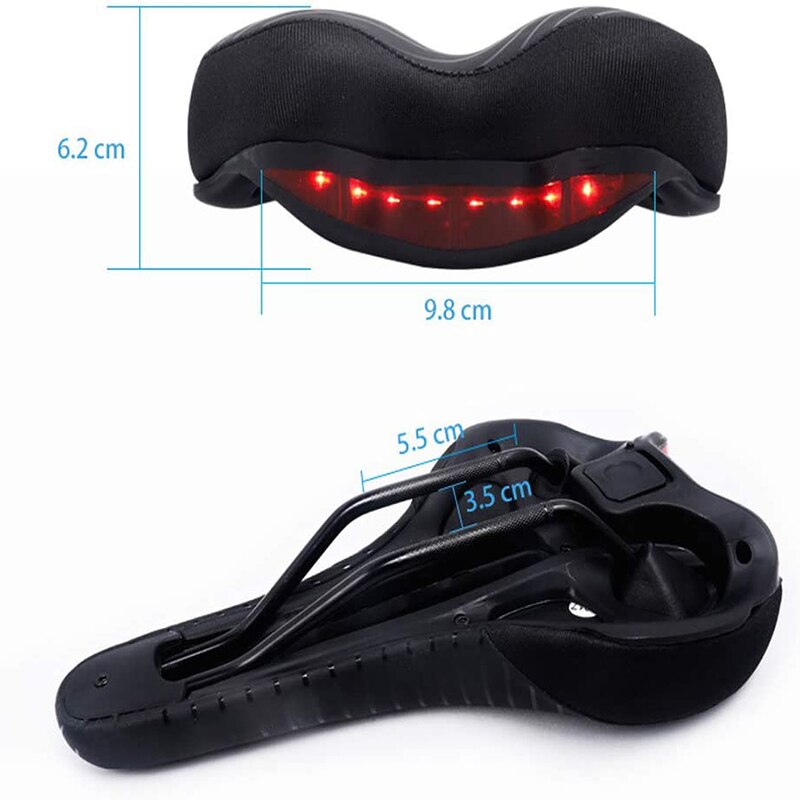 Starbk comfortabel fietszadel met achterlicht en ergonomisch gestroomlijnd fietszadel met gelschuimkussen, cycle 8 led , 3 standen