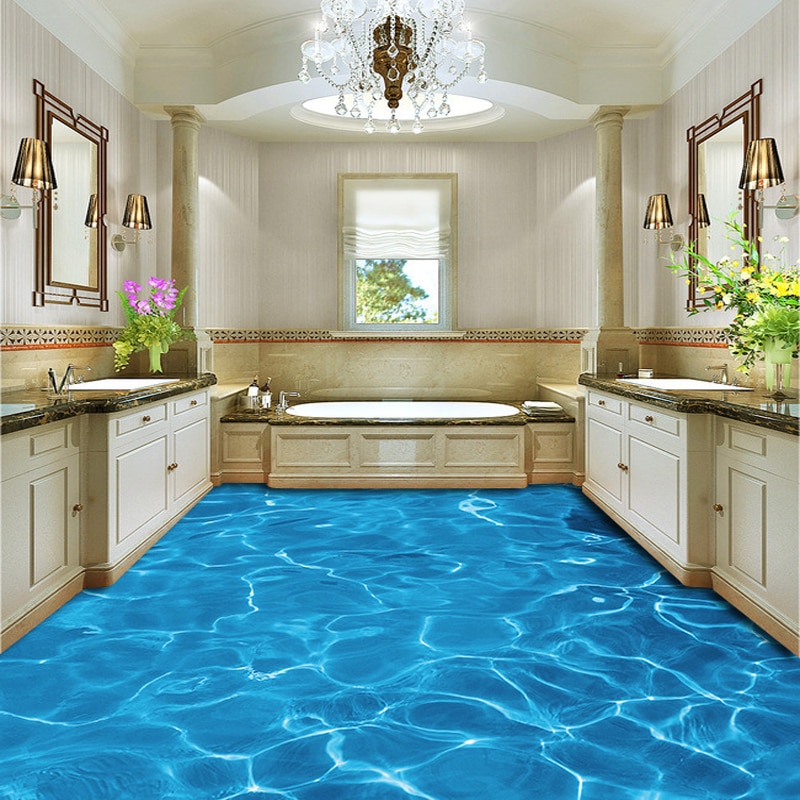 Custom Floor Stickers Waterproof Bathroom Blue Swimming Pool Water Wall Tile Stickers