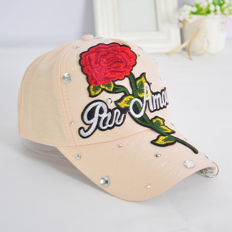 Flor Rosa bordado papá sombrero mujeres hombres lindo ajustable algodón Floral gorra de béisbol X85: apricot rose