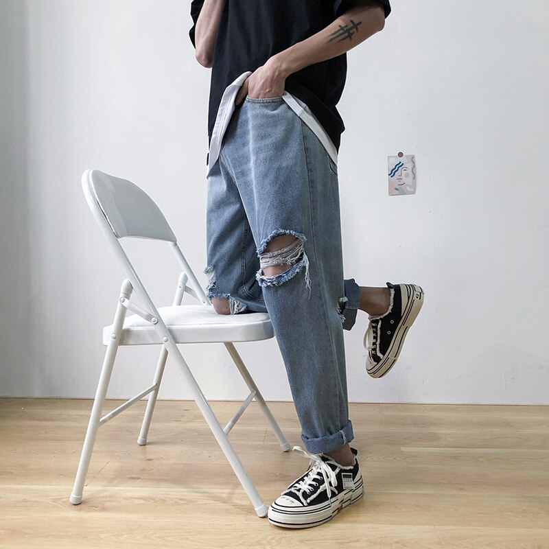 Street jeans herr byxor herr tighta kläder slitna män slimmad dragkedja hip hop harajuku herr jeans herr jeans cool