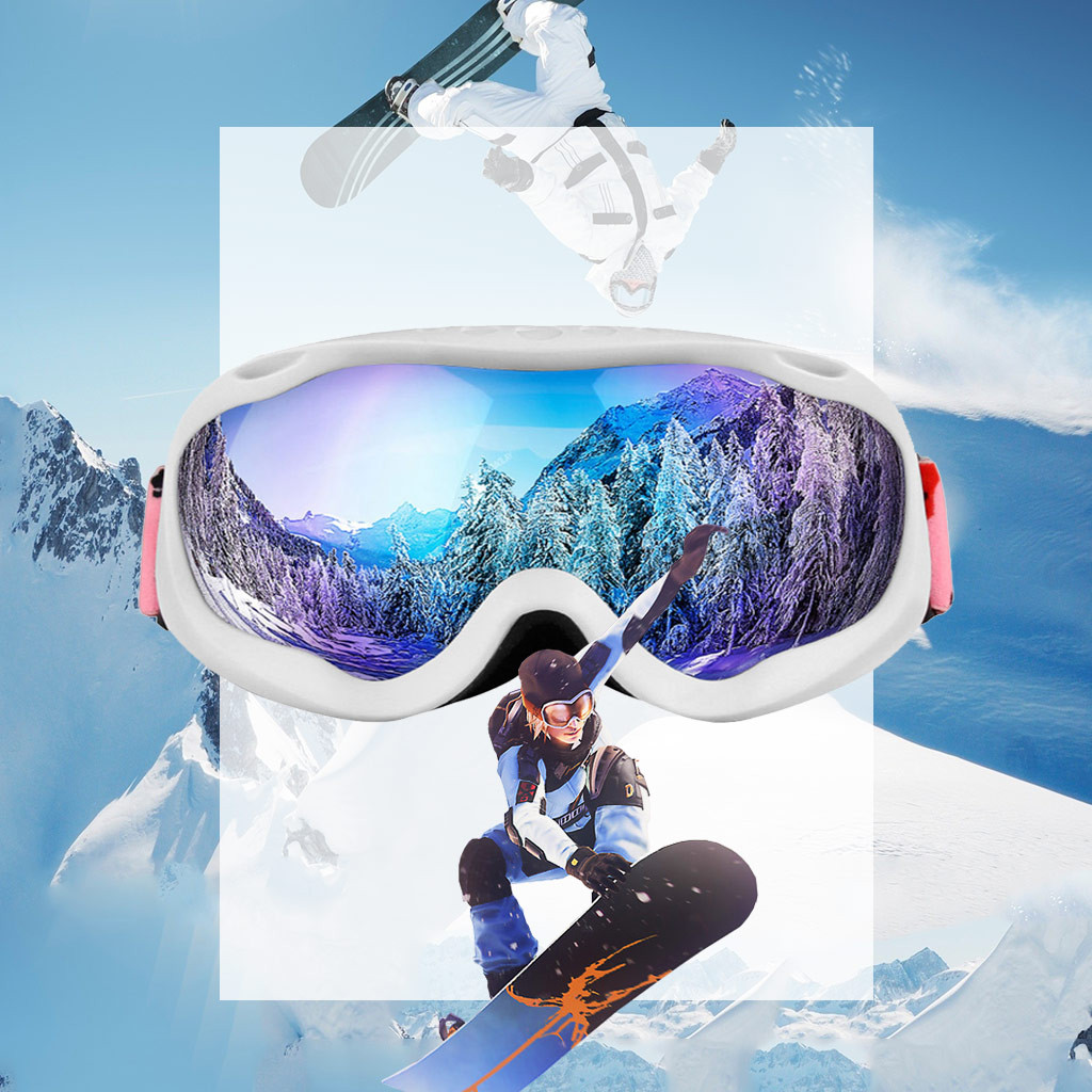 ski goggles double layers lens anti-fog anti-UV Large frame ski glasses skiing snowboard Mens snow goggles: C
