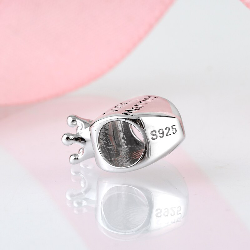 Regalo di Giorno di san valentino 925 Sterling Silver Just Married cuore Corona della regina Misura Branelli Originale JIUHAO Braccialetto di Fascino Monili che fanno