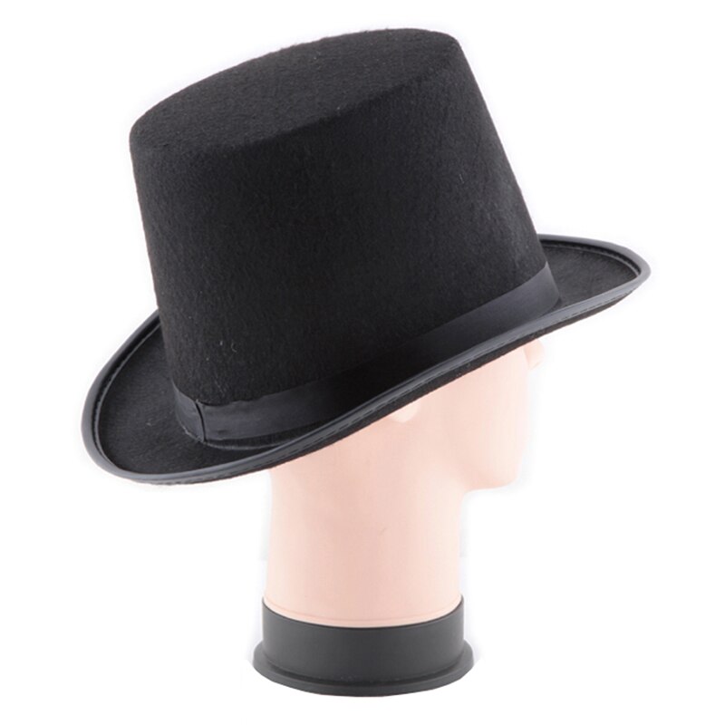 Sombrero negro para Halloween de estilo Punk, sombrero negro de 13CM/16CM de altura, accesorios para Halloween, sombreros de fieltro, orejera, mago magia, truco, gorra MU8669