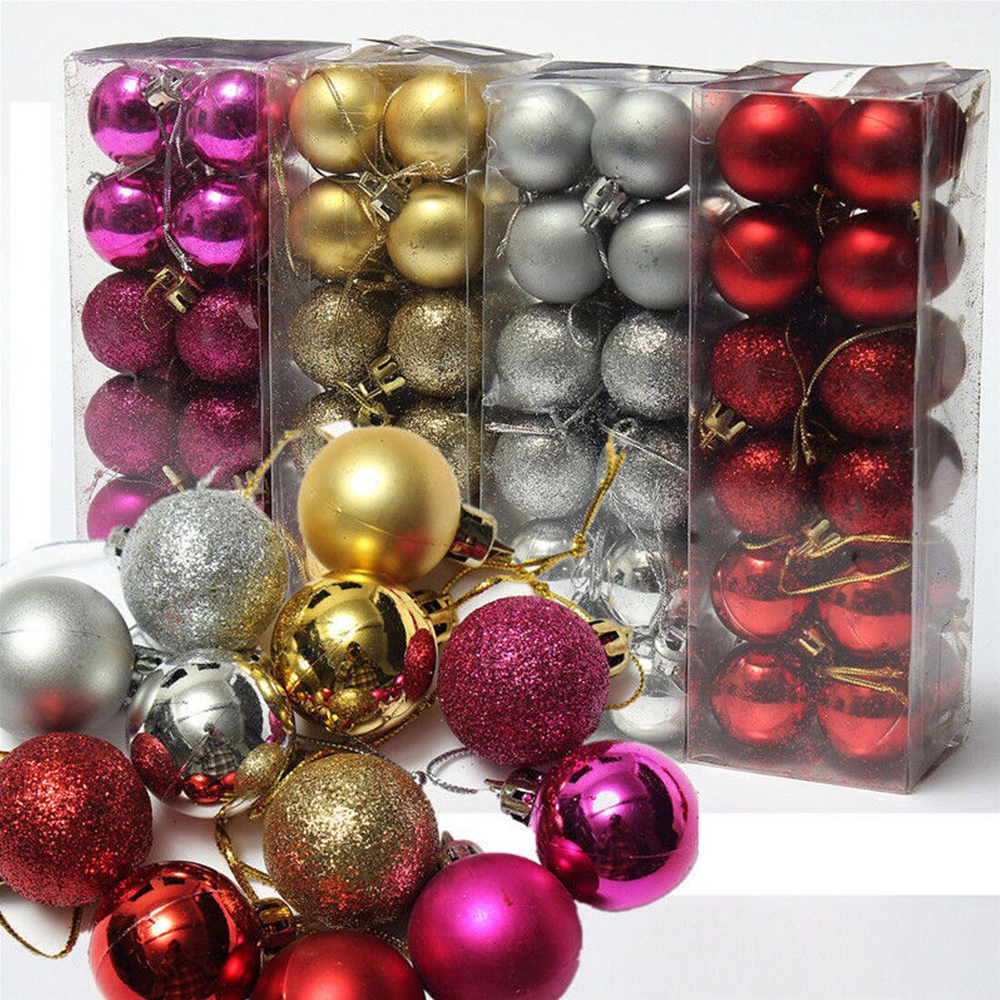 Boules d'arbre de noël moderne mignonnes 24 pièces 4cm | Ornement suspendu pour fête de noël mariage, fournitures de décoration de noël