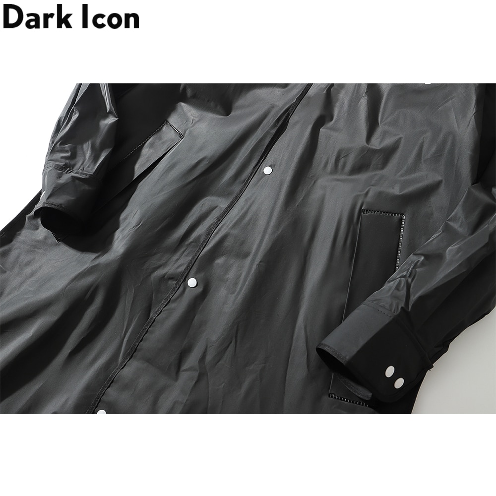 DARK ICON Long Street Rain Coat with Hoodie Printed Cool Hooded Rain Coats