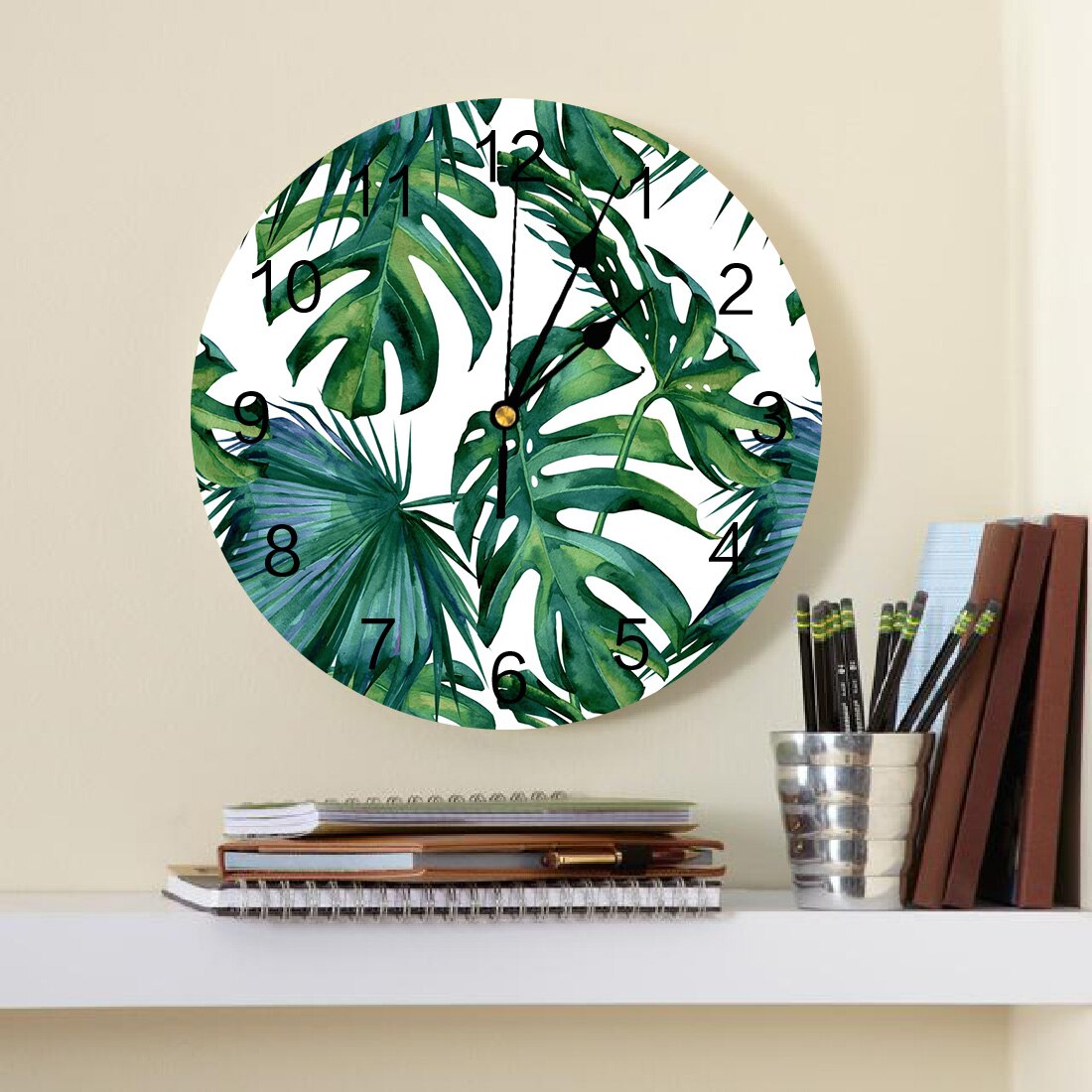 Palm Leaves Tropical Jungle Wall Clock Home Decor Bedroom Silent Oclock Watch Wall for Kitchen Living Room Wall Digital Clock