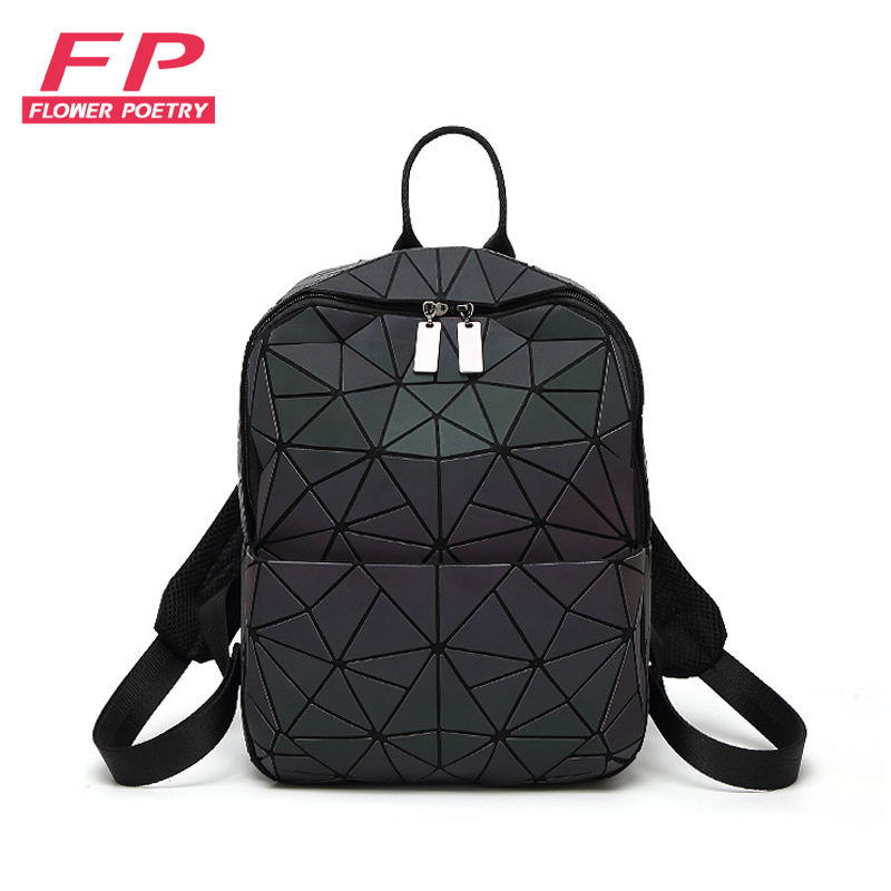 leucht Frauen Rucksäcke Mädchen Täglichen Rucksack Weibliche Geometrie Paket Pailletten Falten bagpack Taschen Mini Schule Tasche