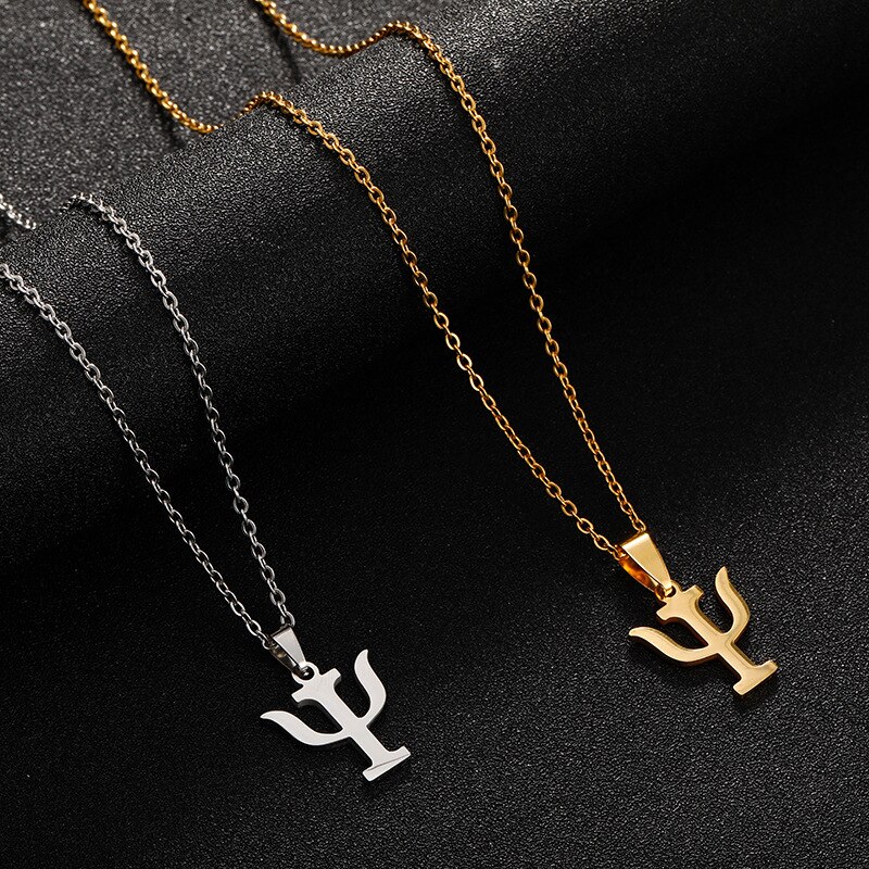 For Personality Psychology PSI Symbol Necklace Fine Polished Ladies Stainless Steel Pendant