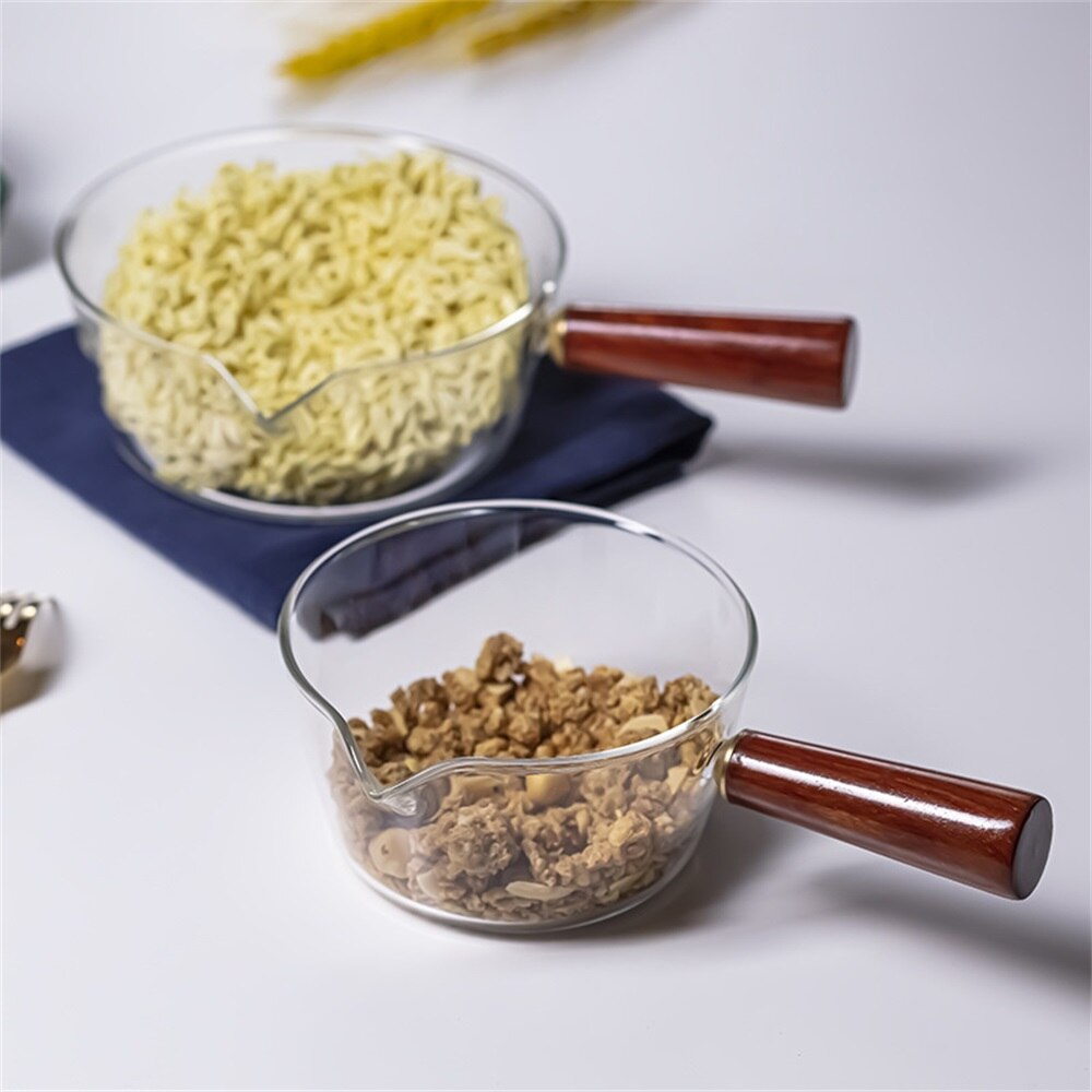 Glas Kokend Pot Melk Instant Noodle Pot Japanse Houten Handvat Koken Ei Pot Koreaanse Kookgerei Keuken 400Ml/600Ml Pot