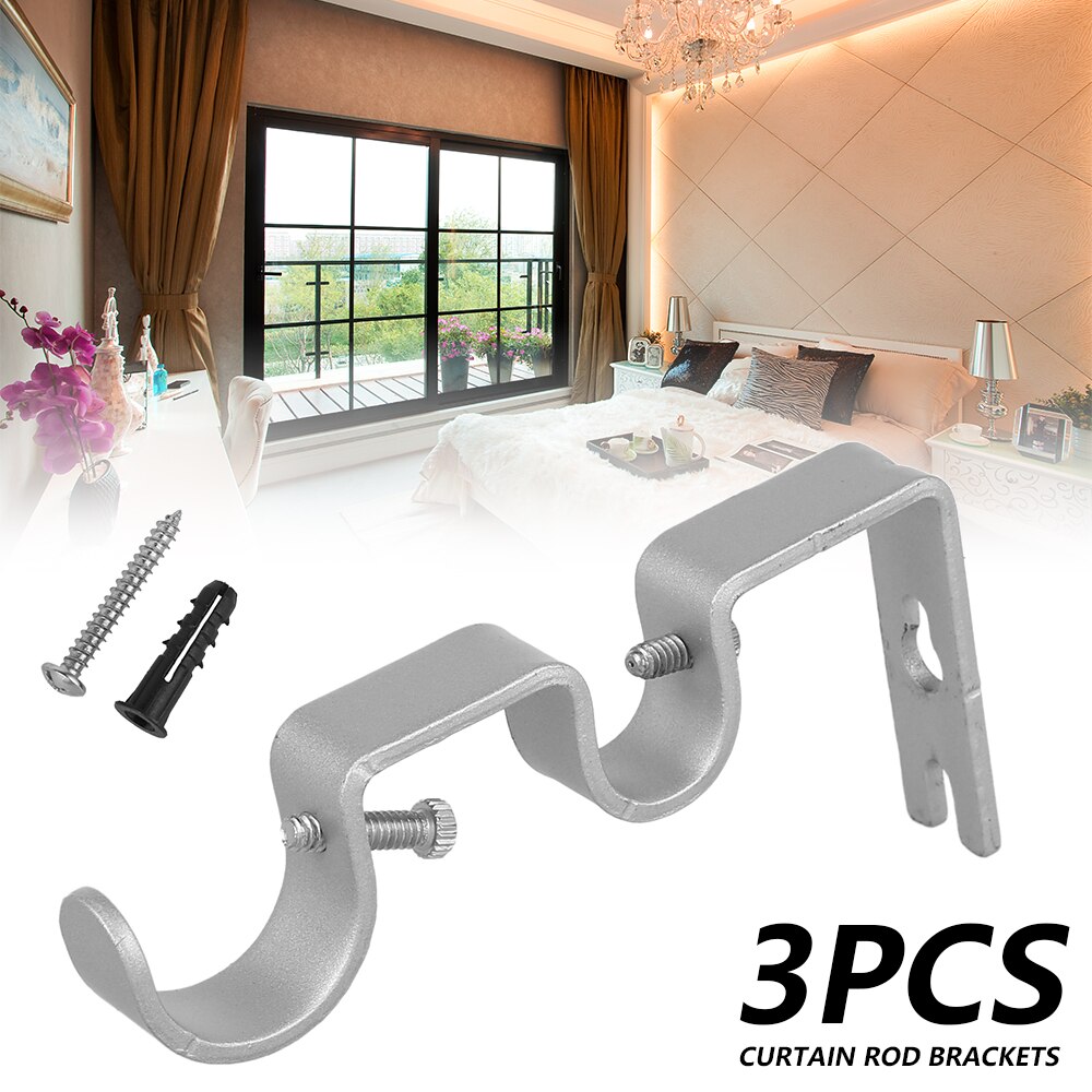 3Pcs Curtain Rod Brackets Heavy Duty Double Rod Holders Durable Metal Curtain Rod Wall Brackets with Screw Curtain Accessories