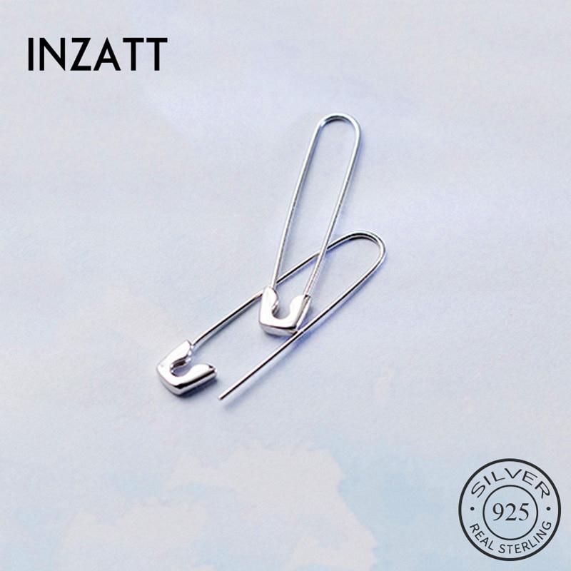 INZATT Real 925 Sterling Silve Geometric Pin Hoop Earrings For Women Party Minimalist Fine Jewelry Accessories