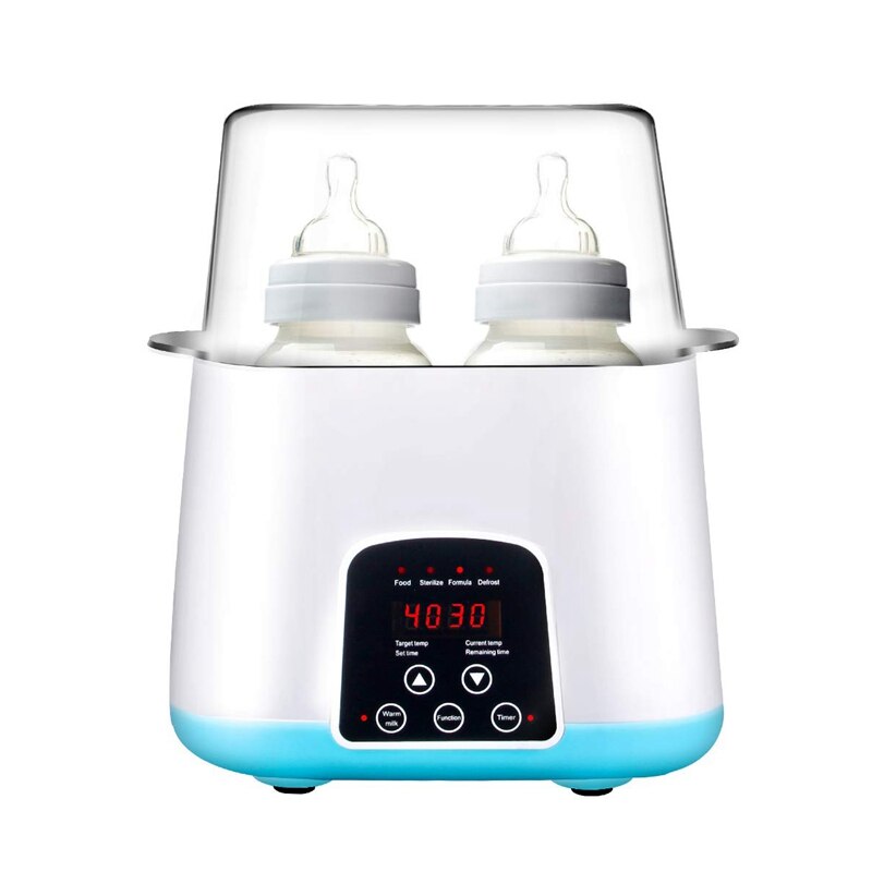 Babyflaskevarmer, flaske dampsterilisator 5- i -1 smart termostat dobbeltflaske baby madvarmer til modermælk eller formel: Ac220v