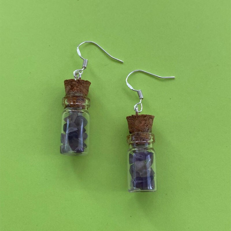 crystal glass bottle cork earrings silver quartz amethyst aventurine fairycore brincos feminino