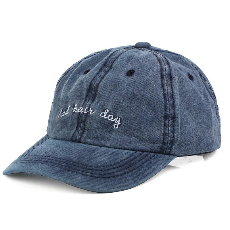 Unisex bad hair day far hat justerbar ensfarvet vasket bomuld baseball kasket par kasket hatte snapback kasket pananma: Marine blå