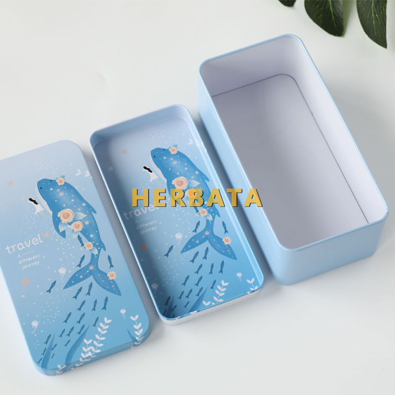 Student double deck storage box tin metal stationery estuche multifunction storage school supplies pencil case sea pen container