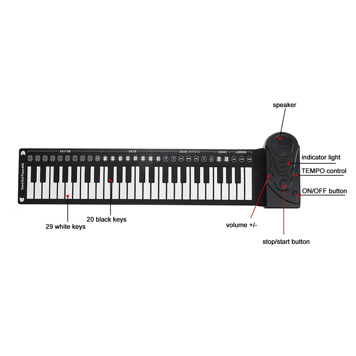 Digital Keyboard Piano Portable Flexible 49 Keys Flexible Silicone Electronic Roll Up Piano Children Toys Built-in Speaker