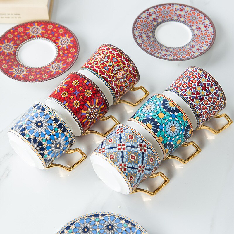 XINCHEN-Juego de taza y platillo de café de lujo, luz marroquí, cerámica pequeña de estilo europeo, té de la tarde para el hogar