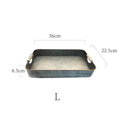 Rectangular Iron Serving Trays Antique Retro Metal Storage Sundries Tray Breakfast Bread Tea Serving Plate Decorative: L