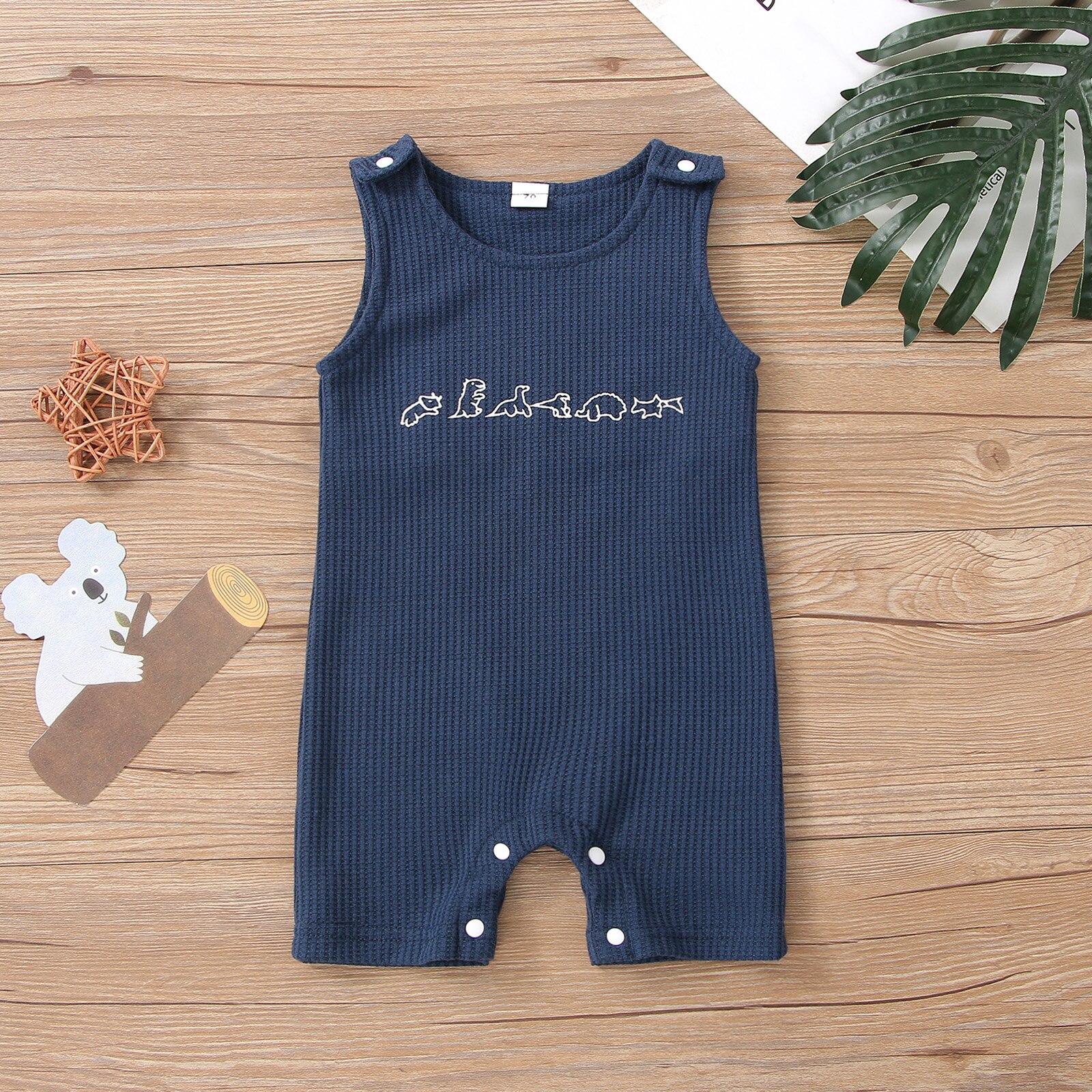 0-18M Baby Boy pagliaccetto senza maniche girocollo dinosauro stampato abbottonato pantaloni corti body per abbigliamento estivo per bambini
