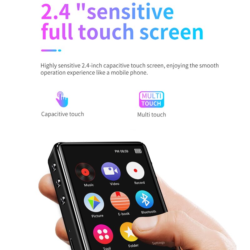 X62 MP3 Player Bluetooth 5.0 Metal Touch Screen 2.4 inch Built-in Speaker 16GB with E-book FM Radio Voice Recording Video Player