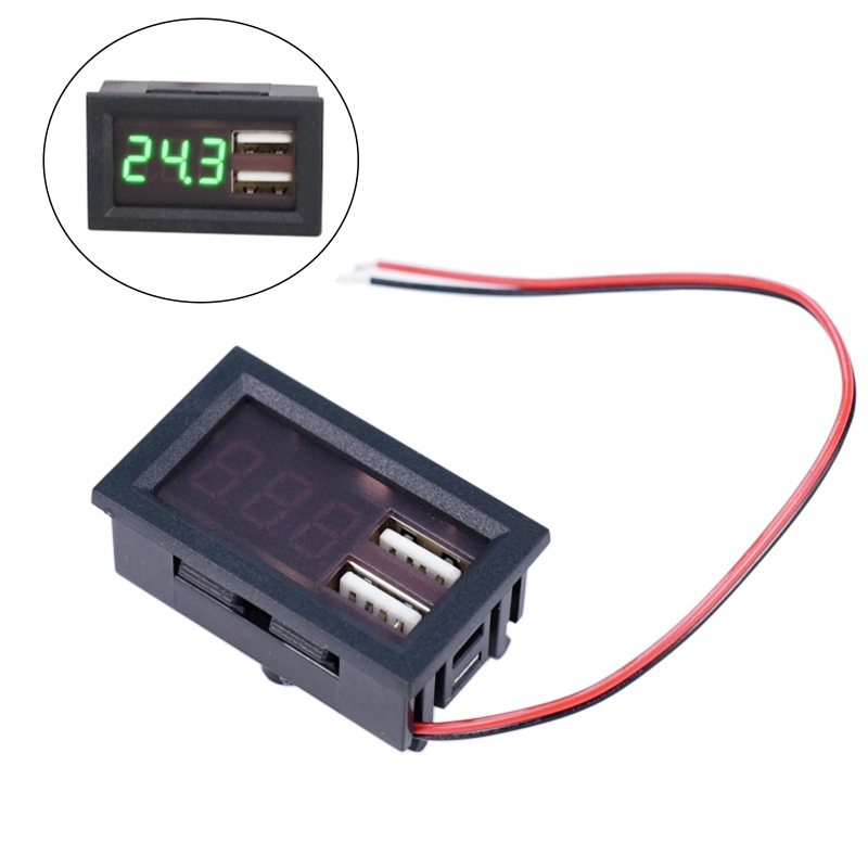Voltmeter Tester Digital Voltage Battery Panel LED for DC 12V Truck 5V 2A Output: green