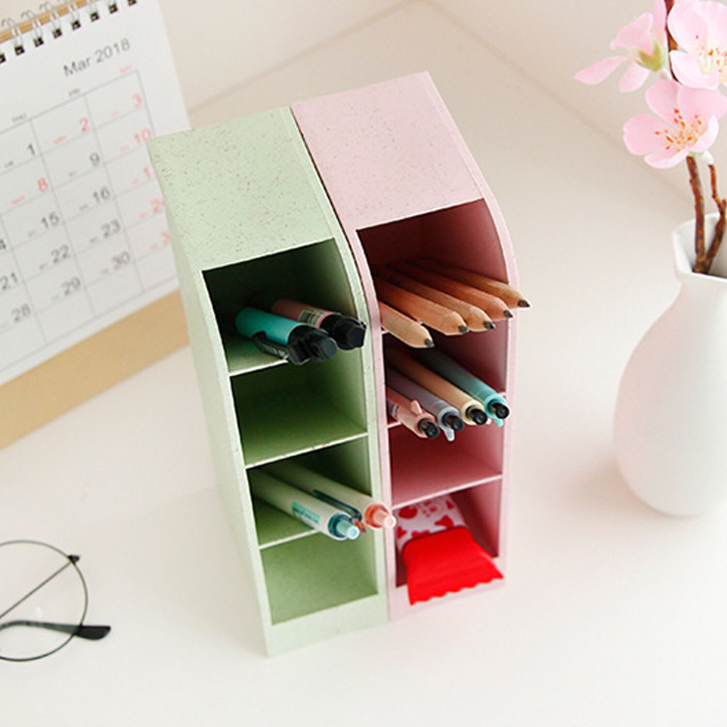 Multi-function 4 Grid Desktop Pen Holder Durable Desk Pencil Organizers Stationery Stand Box for Home Office Classroom Keep Tidy