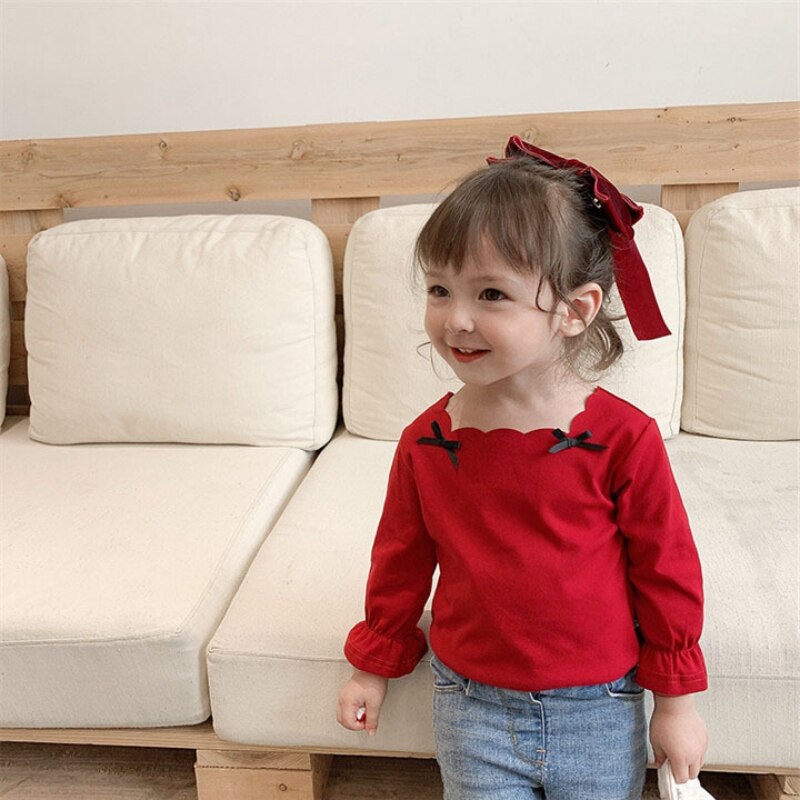 Lente herfst baby t-shirt lange mouwen tops kinderen meisjes lange mouwen t-shirt meisjes effen kleur onderkant shirt