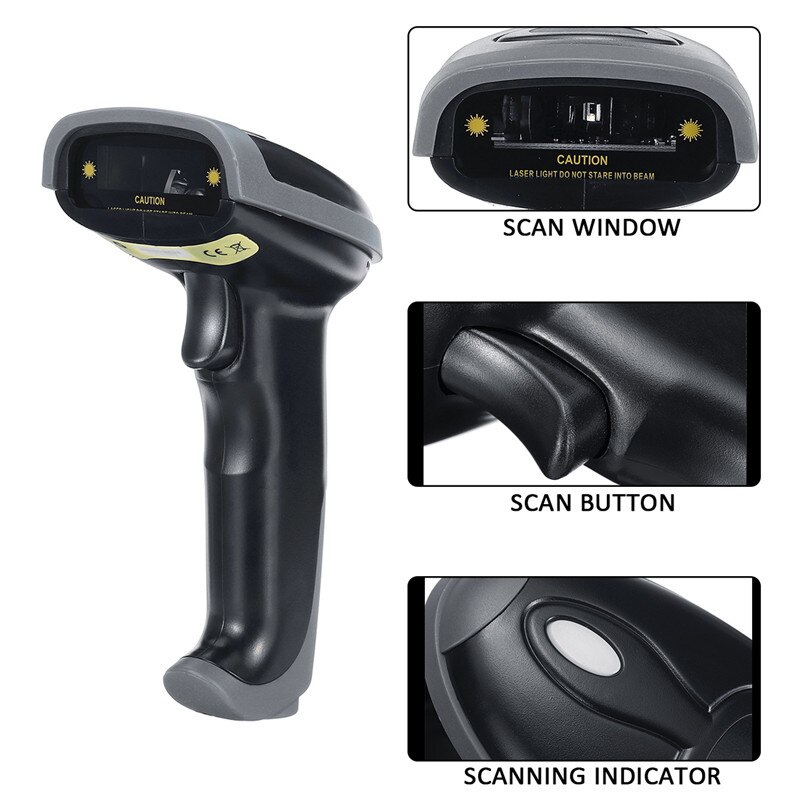 DC5V Wireless Wired Barcode Scanner Handheld Scanning 2 in 1 2.4G Bar Code Reader 80-150Meters Wireless Transfer Distance
