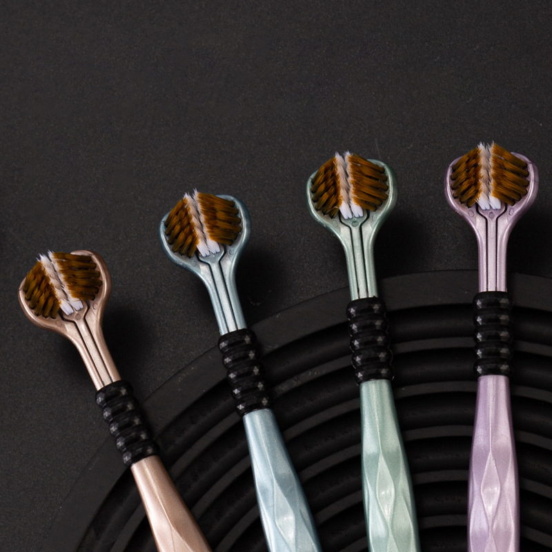 2 Stuks 3d Stereo Driezijdige Tandenborstel Ultra Fijn Zacht Haar Volwassen Tandenborstels Tong Schraper Mondverzorging 360 ° Reiniging Tanden Borstel