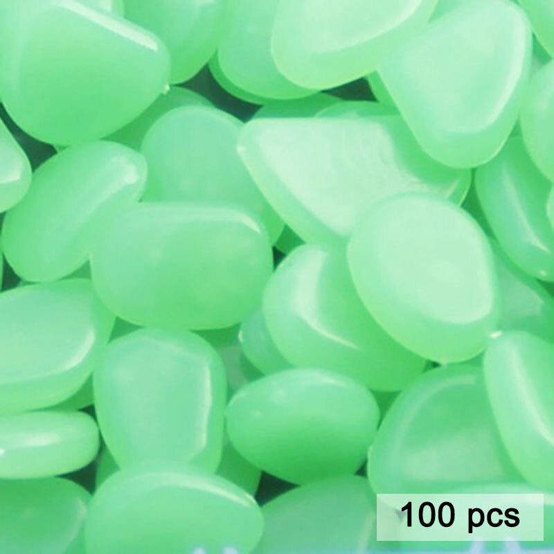 Piedra de guijarro que emite luz, 100 piezas, ornamento para paisajismo, piedra luminosa noctilucente, decoración para estanque de peces, acuario: Verde