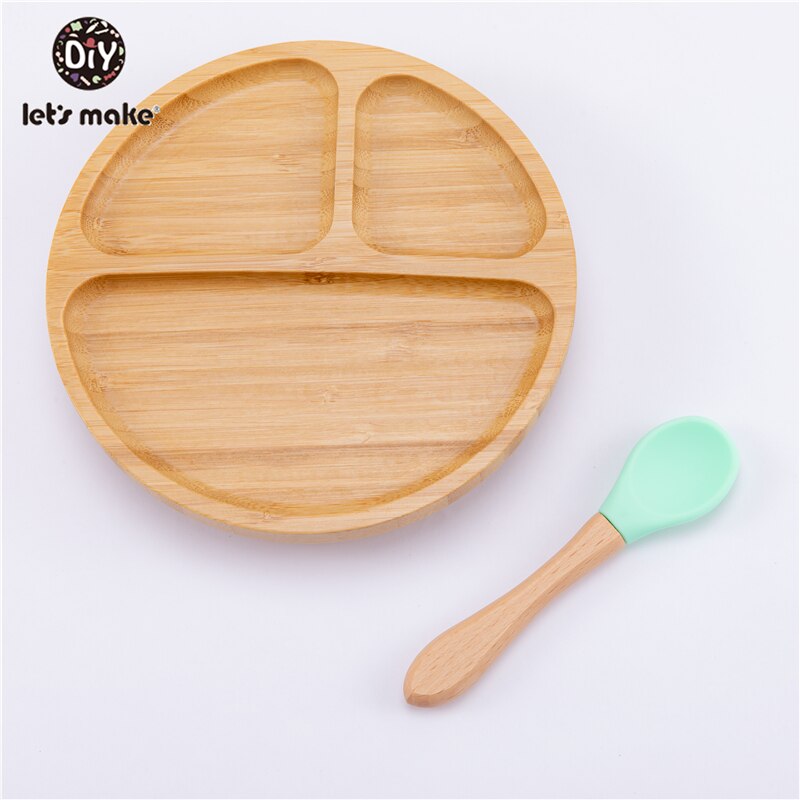 1set Baby Feeding Bamboo Bowl With Spill Proof Silicone Spoon Baby Dinner Plate Feeding Dinnerware Toddler Infant Tableware Set