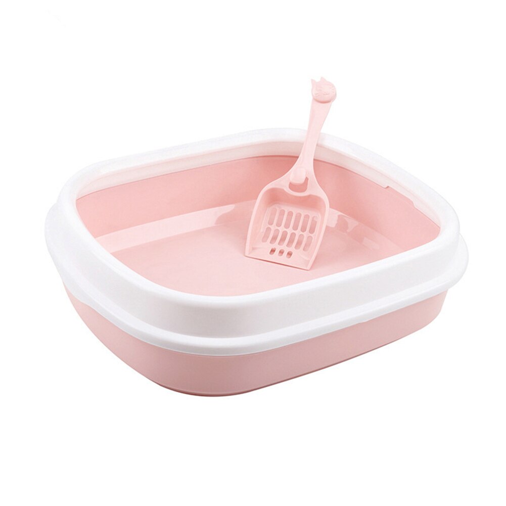 Arenero de plástico para mascotas, caja de arena antisalpicaduras para interior de gato, con cuchara de entrenamiento, almohadilla para PiS de gatito, bandeja de limpieza, suministros de residuos para cachorros: Rosa