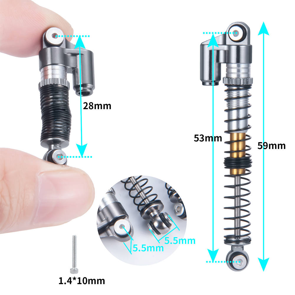 YEAHRUN 4 Uds 53mm amortiguador de aluminio roscado Tele amortiguador actualizaciones para 1/24 RC coche Axial SCX24 JLU gladiador Micro Crawler: Gris claro