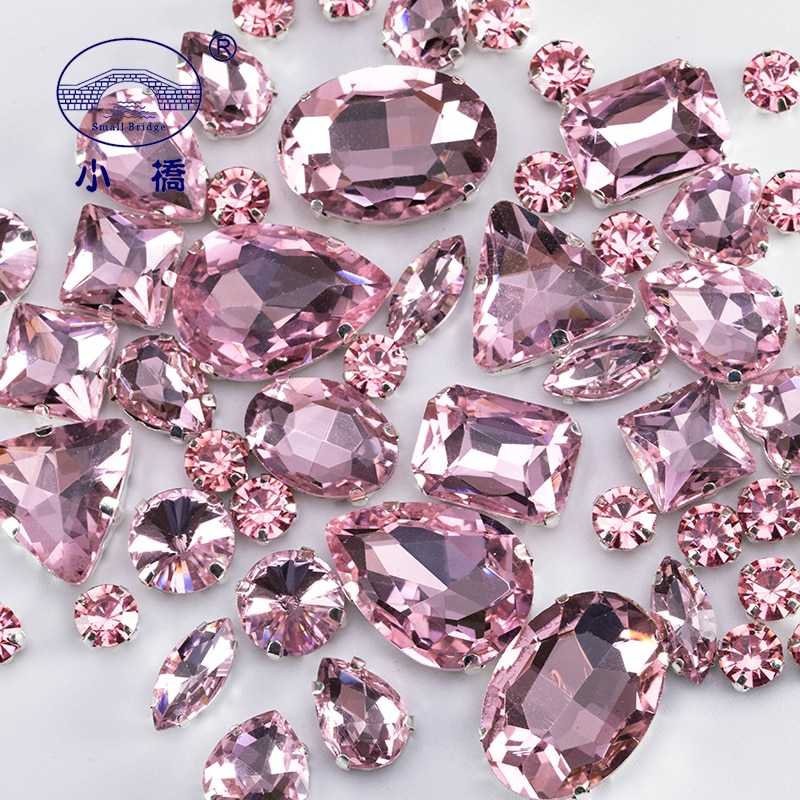 Glitter Gemengde Vorm Glas Steentjes Voor Kleding Roze Plaksteen Craft Gems Crystal Naaien Strass Met Klauw 50 stks/pak S048