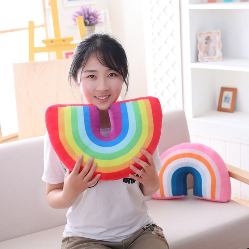 Almohada en forma de U de arcoíris para niños, cojín para el cuello, soporte para la cabeza, juguete de felpa para dormir, decoración de la habitación de los niños