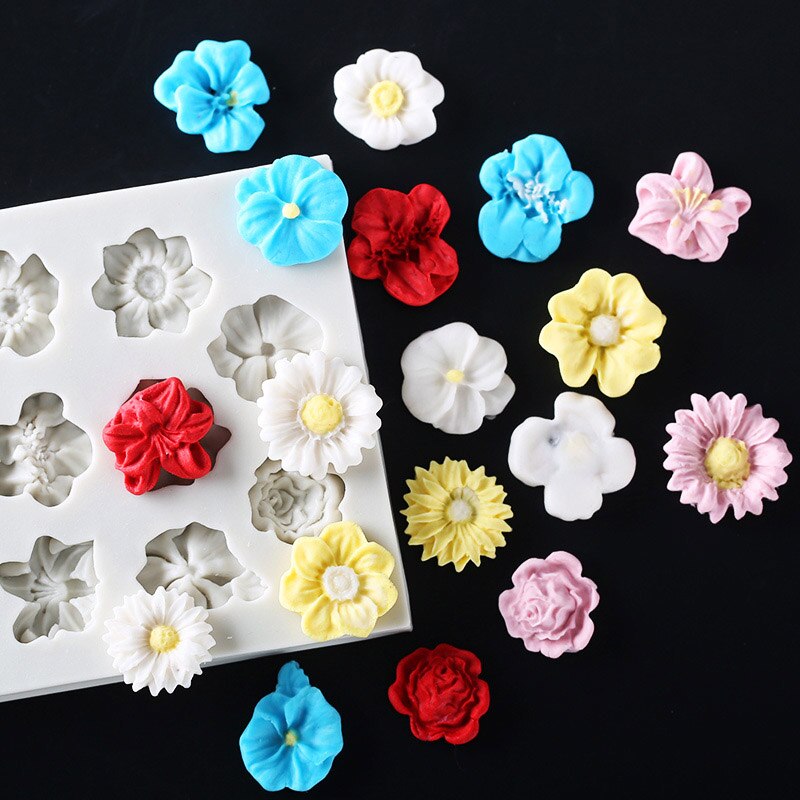 Sunflower Rose Flowers Shape Silicone Mold Cake Border Chocolate Sugar Craft Polymer Clay Crafts 3D Mould DIY Decoration Tools