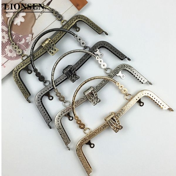 LIONSEN 20cm leaf Metal Purse Frame Handle Clutch Bag Accessories DIY Kiss Clasp Lock Bronze Embossing M-shaped HandBag Hardware