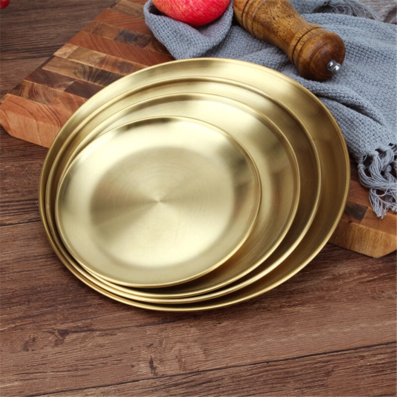 Europese Stijl Diner Platen Goud Eettafel Plaat Serveren Gerechten Ronde Plaat Cake Lade Westerse Steak Ronde Lade Keuken Platen