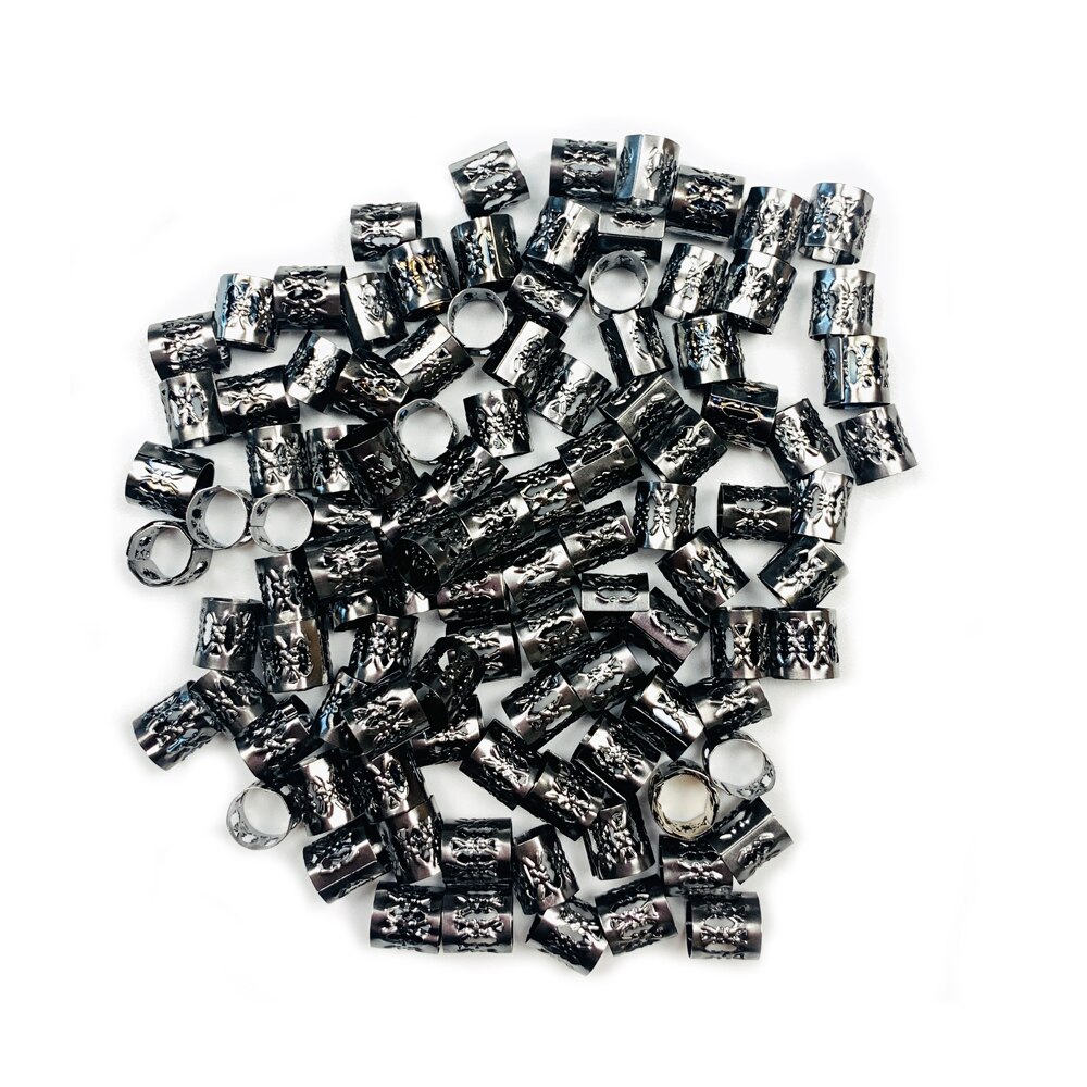 Anillo de cuentas para el pelo para niña y mujer, accesorio de plata y oro para el cabello, tubos trenzados para el cabello, puños, cuentas ajustables, Clip de cuentas de bloqueo de rastas para niños y mujeres: Negro