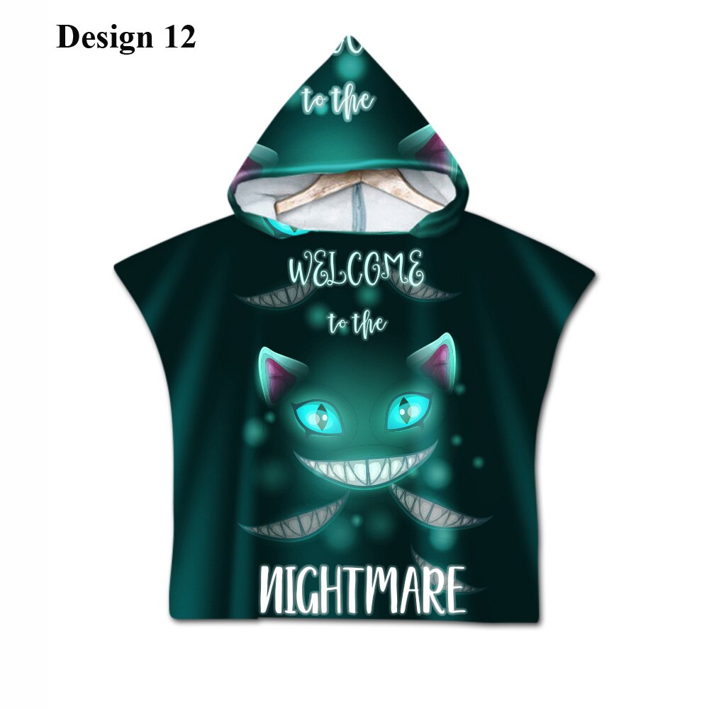 Gotisk cool halloween skræmmende kat skelet kranium baby børn børn hættehåndklæde pool bad strand poncho håndklæde kappe: Design 12