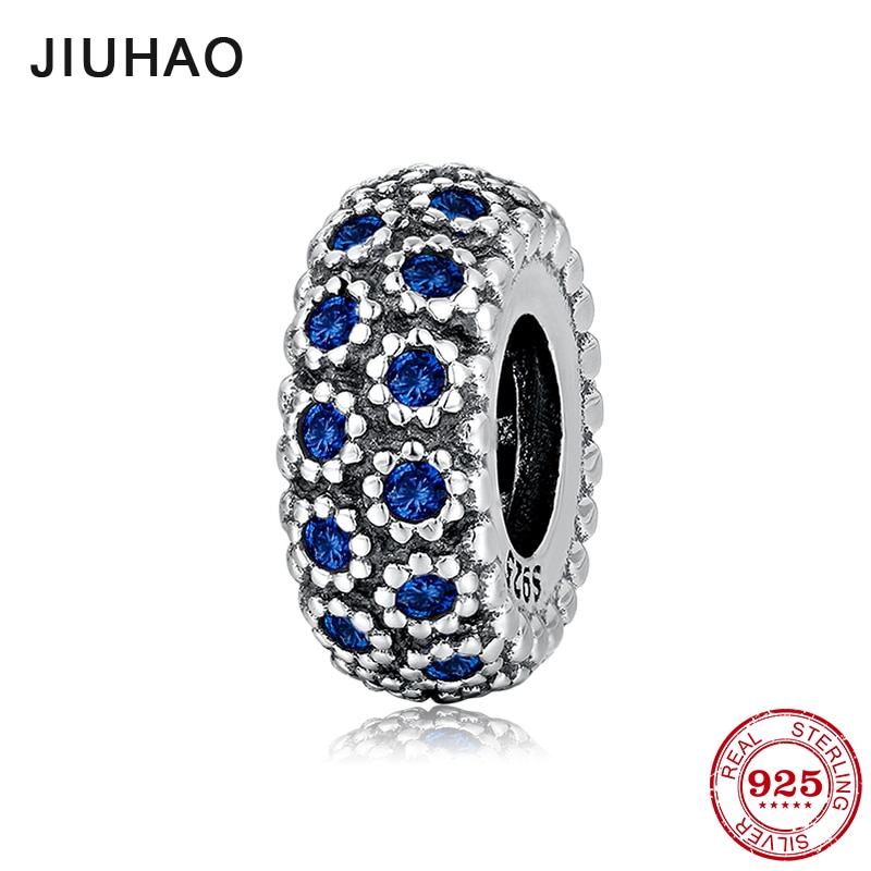 925 Sterling Silver like flower blue CZ spacer beads for womens Fit Original JIUHAO Charm Bracelet Jewelry making