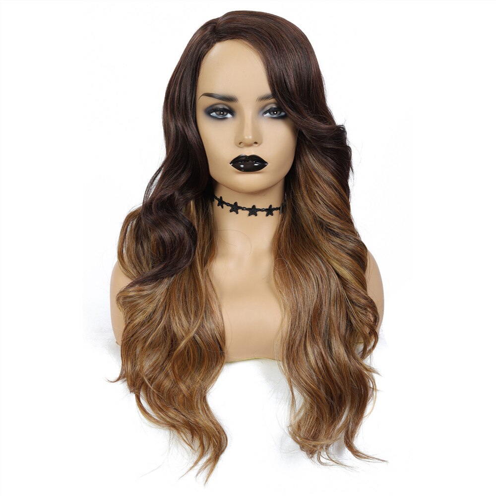 SOKU Pelucas długo brązowy falisty peruka syntetyczny Sznurówka przód peruki dla czarny kobiety Sznurówka peruka syntetyczny Glueless ciepło odporny Fiber peruki: DXR1233