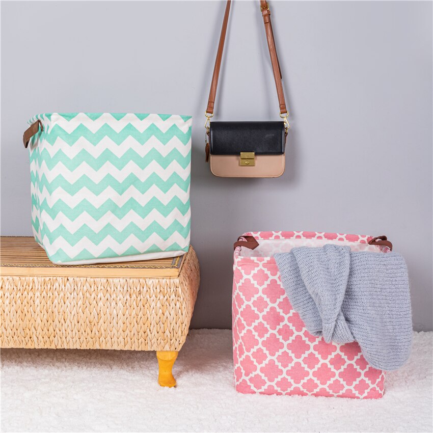 Cube Folding Cotton Linen Fabric Storage Box Clothes Toys Storage Basket For Toys Organizer Home Laundry Basket With Handle