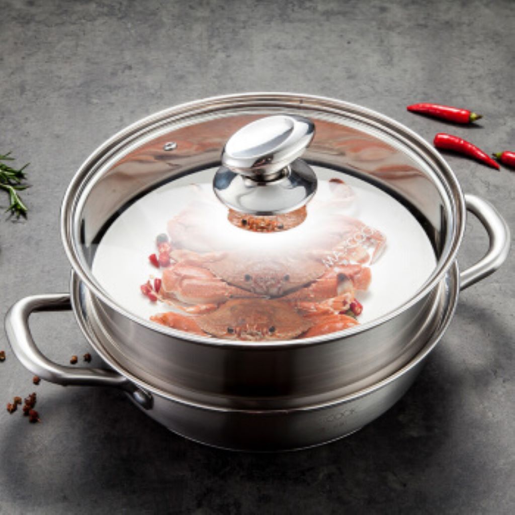 Premium Heavy Duty Stainless Steel Steamer Pot Cooking Pot with Glass Lid | Stack and Steam Pot for All Cooking Surfaces