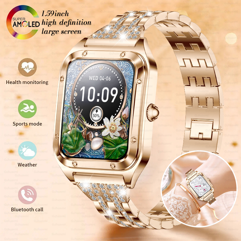 Reloj inteligente ultrafino de lujo para mujer, pantalla completamente táctil, frecuencia cardíaca, resistente al agua, rastreador de actividad/deporte, 2024