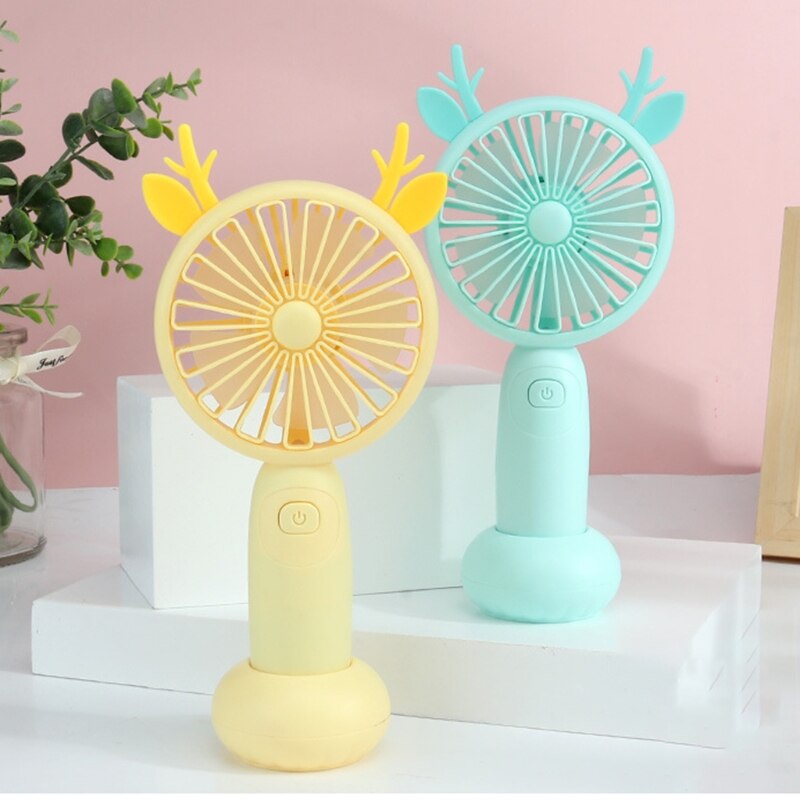 Cute Round Shape Portable Fan Small Antlers Horn Decorative Handheld Air Cooler L69D