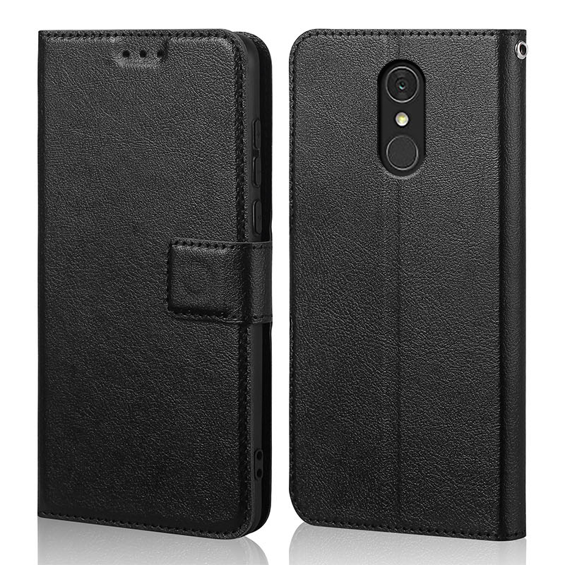 Funda con tapa de silicona para LG Q7 Q 7 Plus Q7 + Cartera de lujo de cuero PU bolsas de teléfono magnéticas fundas para LG Q7 con tarjetero: Negro
