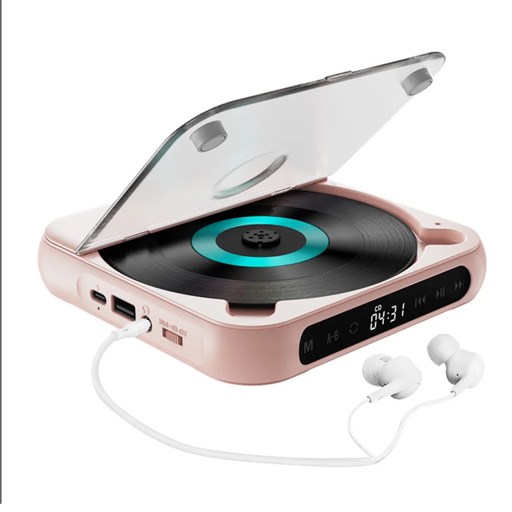 Portable CD Player With 5 Playback Modes Touchscreen Bluetooth-Compatible Earphone Mini Music CD Walkman For Student Men Women