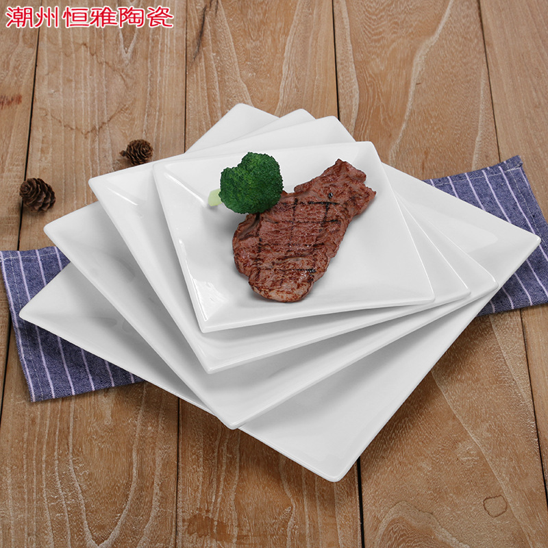Nordic tableware pure white ceramic fruit plate square steak western food plate bowl plate dish set